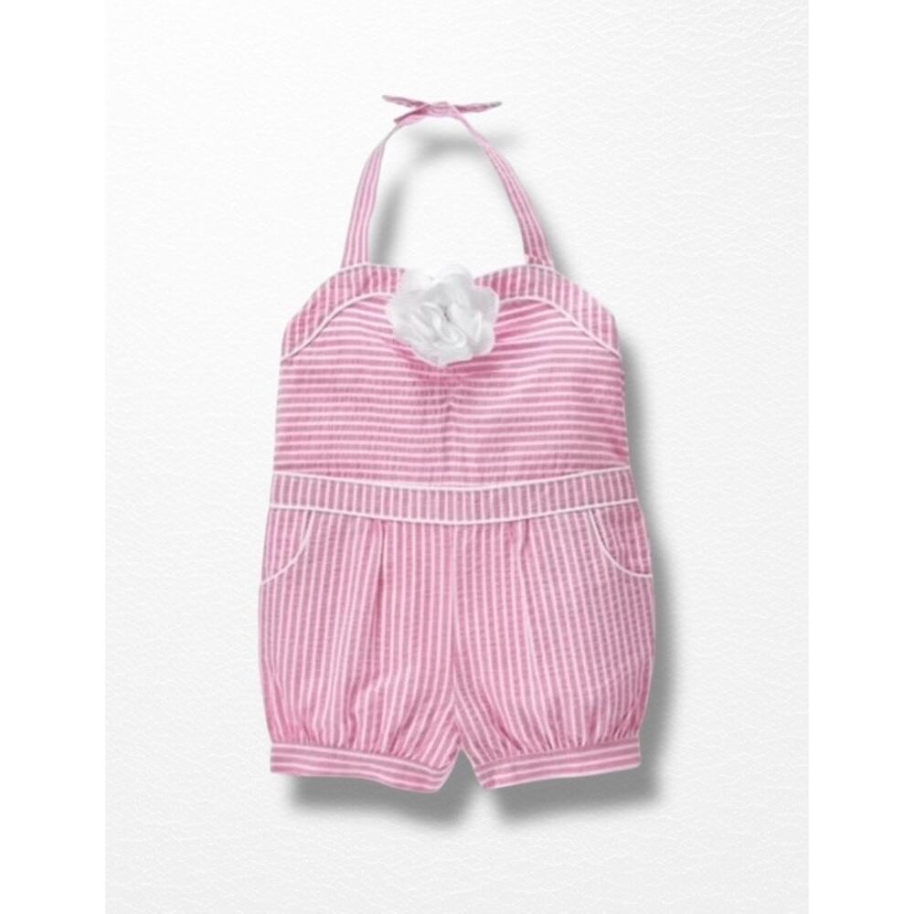 Janie and Jack Pink and White Striped Halter Romper
